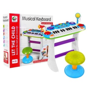  ORGANY KEYBOARD DLA DZIECI Z KRZESEŁKIEM I MIKROFONEM NIEBIESKIE