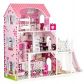 ECOTOYS DREWNIANY DOMEK DLA LALEK XXL Z WINDĄ I ZJEŻDŻALNIĄ TL49059