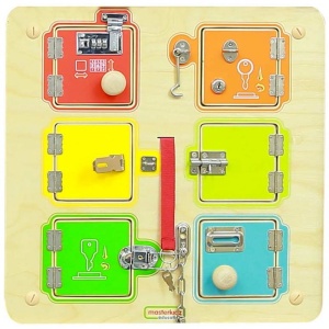 MASTERKIDZ TABLICA ŚCIENNA MANIPULACYJNA OTWIERANIE I ZAMYKANIE ZAMKÓW ME12531