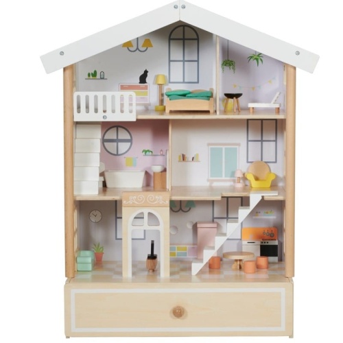 CLASSIC WORLD DREWNIANY DOMEK DLA LALEK + 2 FIGURKI CW50552