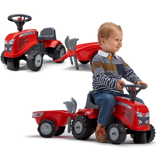 FALK JEŹDZIK TRAKTOREK BABY MASSEY FERGUSON CZERWONY Z PRZYCZEPKĄ + AKCESORIA 241C