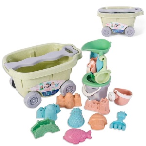 ZESTAW DO PIASKU Z WÓZKIEM I AKCESORIAMI 13EL. BIODEGRADOWALNY MATERIAŁ