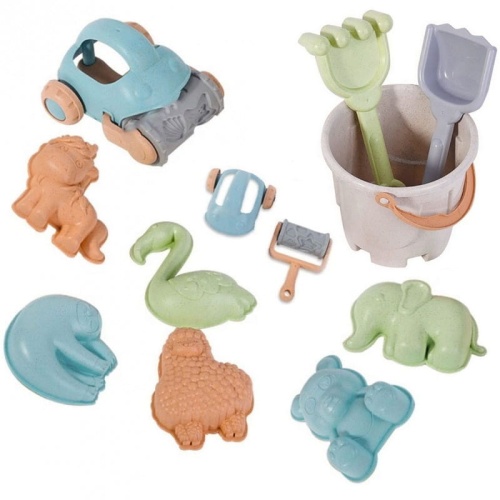 ZESTAW DO PIASKU WIADERKO SAMOCHODZIK 10EL. BIODEGRADOWALNY MATERIAŁ