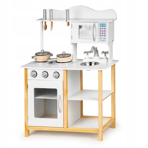 ECOTOYS DREWNIANA KUCHNIA DO ZABAWY Z AKCESORIAMI BIAŁA TK040A