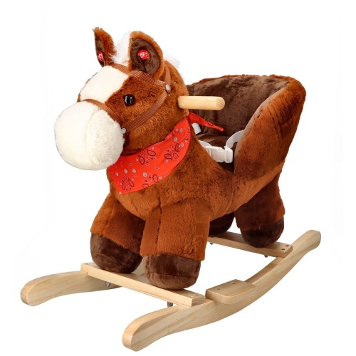 ADAM TOYS BRĄZOWY KONIK NA BIEGUNACH Z FOTELIKIEM OD 10 M-CY