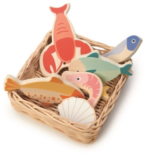 TENDER LEAF TOYS WIKLINOWY KOSZYK Z RYBAMI I OWOCAMI MORZA TL8289