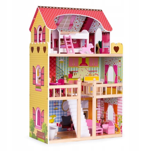 ECOTOYS DREWNIANY DOMEK DLA LALEK REZYDENCJA MALINOWA 8209
