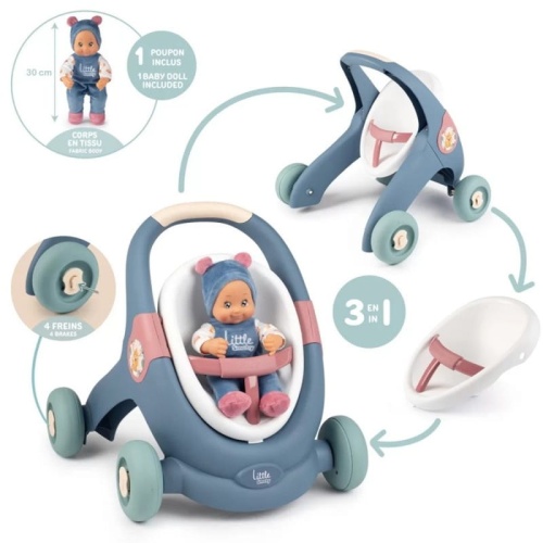 SMOBY LITTLE CHODZIK PCHACZ 3w1 WÓZEK DLA LALKI + LALKA BOBAS 140308