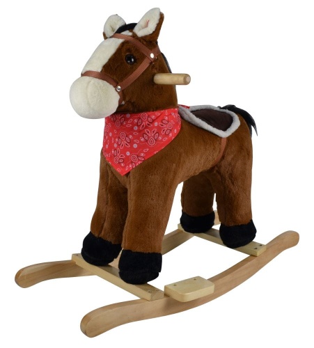 ADAM TOYS PLUSZOWY KONIK NA BIEGUNACH BRĄZOWY WYDAJE DŹWIĘKI
