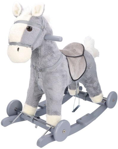 ADAM TOYS PLUSZOWY KONIK NA BIEGUNACH SIWEK Z KOŁAMI