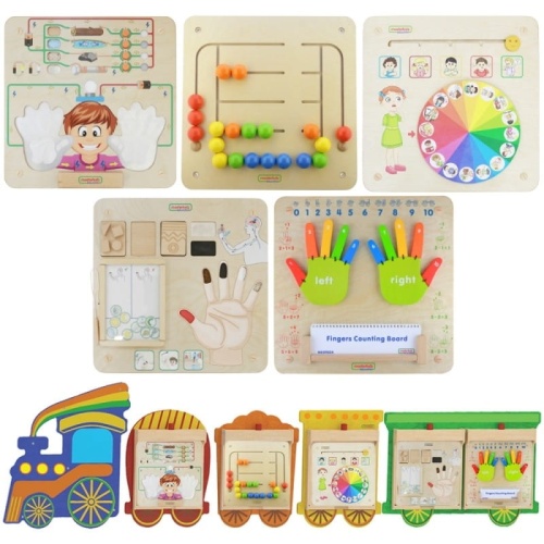 MASTERKIDZ FLEX ZESTAW TABLIC POCIĄG 5w1 TABLICA SENSORYCZNA MOTORYCZNA ZMYSŁY EMOCJE