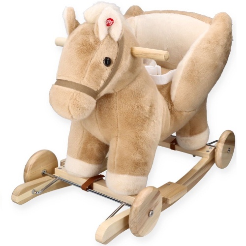 ADAM TOYS KONIK PEGAZ NA BIEGUNACH Z FOTELIKIEM I KOŁAMI BEŻOWY OD 10 M-CY GS6085W