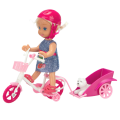 Zestaw Mini Laleczka Rower Przyczepka Kask Biały Piesek