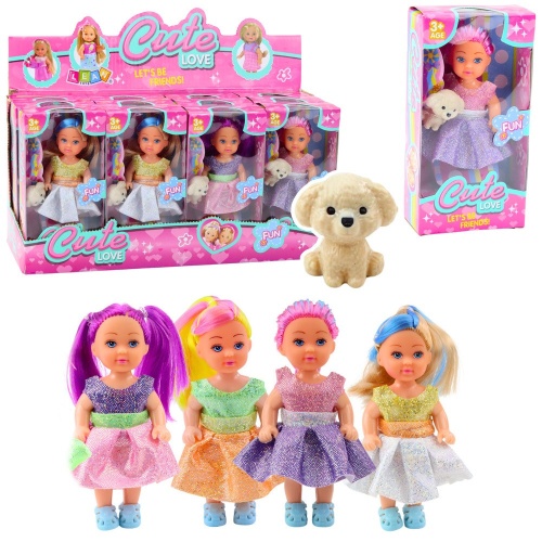 Zestaw Mini Laleczka W Sukience Piesek Lalka Pupil Mix 12cm