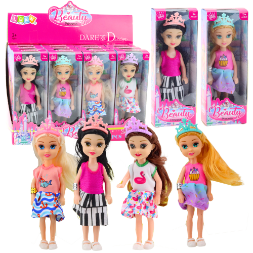 Mini Laleczka Księżniczka Z Koroną Kolorowa Sukienka 14cm Mix