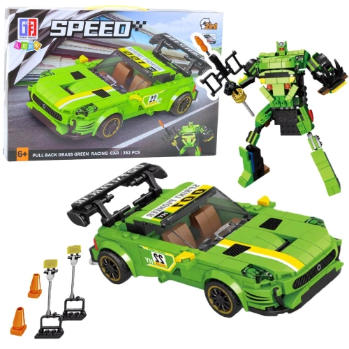 Klocki Konstrukcyjne Auto Robot 2w1 Żółto-Zielony Napęd 352 el.