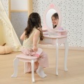 VIGA Duża Toaletka Drewniana Biało-Różowa z Lustrem i Krzesełkiem