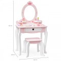 VIGA Duża Toaletka Drewniana Biało-Różowa z Lustrem i Krzesełkiem
