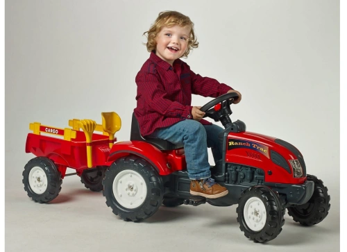 FALK TRAKTOR NA PEDAŁY Z PRZYCZEPĄ RANCH TRAC + ZESTAW DO PIASKU 2-5 LAT CZERWONY 2051C