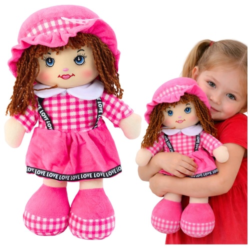 Lalka Szmacianka Przytulanka Sukienka W Kratkę Różowa 35 cm