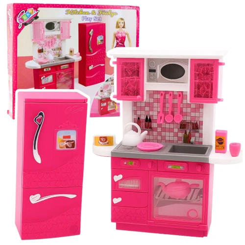 Zestaw Kuchnia Dla Lalek Lodówka Piekarnik Akcesoria Różowe