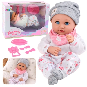 Lalka Bobas Z Akcesoriami Do Karmienia Śliniaczek Czapeczka 28 cm
