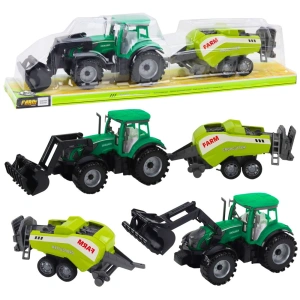 Zestaw Traktor Z Ładowaczem i Prasą Rolniczą Zielony
