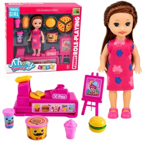 Zestaw Mini Laleczka Z Kasą Fiskalną Sprzedawczyni Akcesoria Hamburger Lody