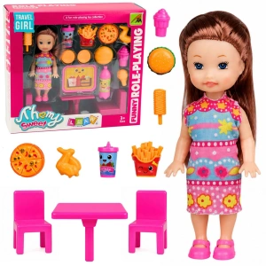 Zestaw Mini Laleczka Fast Food Pizza Hamburger Stolik Krzesła Akcesoria