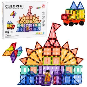 Klocki Magnetyczne Konstrukcyjne Panele 3D Kreatywne STEM Kolorowe 85 el.