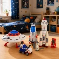 Duży Zestaw Kosmiczny Ufo Rakiety Łazik Pojazdy Statek Kosmita Space 8 el.