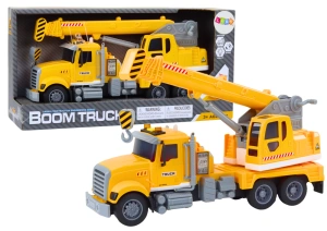 Żółta ciężarówka z dźwigiem Lean Toys z napędem frykcyjnym, światłem i dźwiękiem