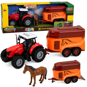 Traktor z przyczepą do transportu konia z figurką, światłem i dźwiękiem
