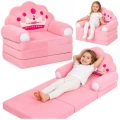Rozkładany Fotel Sofa Leżanka z Koroną 2W1 Dla Dzieci Miękki Różowy