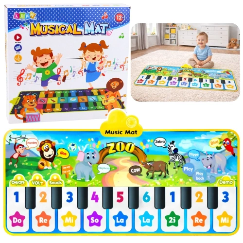 Mata Taneczna Interaktywna Pianinko Zwierzęta ZOO 10 Melodii 126 cm