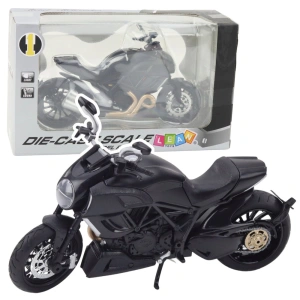 Motocykl sportowy metalowy ze światłami i dźwiękami, czarny 1:12