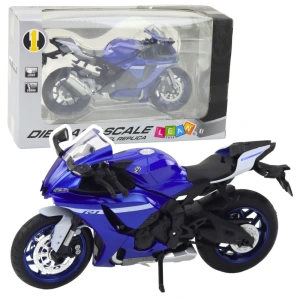 Motocykl sportowy metalowy ze światłami i dźwiękami granatowy R1 1:12