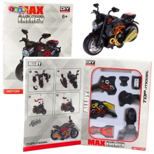 Motocykl do składania DIY metalowy 1:14 czarno-pomarańczowy