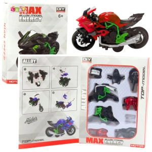 Motocykl do składania DIY metalowy 1:14 zielono-czerwony