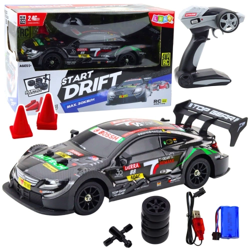 Samochód Wyścigowy Auto Do Driftu RC Czarny Karbon 30km/h 1:16