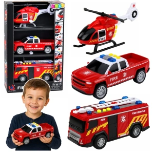 Zestaw pojazdów strażackich Fire Rescue – helikopter, pickup i wóz strażacki 1:32
