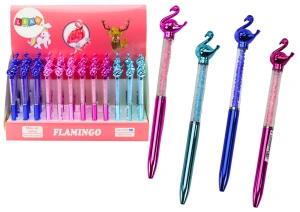 Długopis z flamingiem i diamencikami 0,7 mm – niebieski wkład, mix kolorów