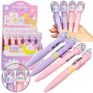 Długopis z kopułą brokatową i figurką jednorożca, niebieski tusz 0,5 mm
