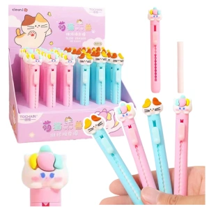 Wysuwana gumka w piasku z figurką kota, niebieska/różowa