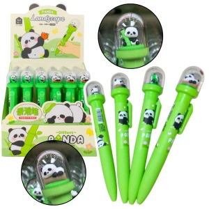 Długopis żelowy zielony Panda w kopule, niebieski tusz 0,5 mm
