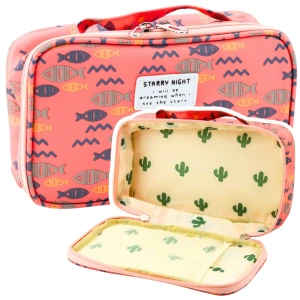 Piórnik szkolny organizer kosmetyczka z kieszonką Ryby różowy 22,5 cm