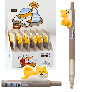 Długopis żelowy z figurką żółtego pieska Shiba, niebieski tusz 0,5 mm