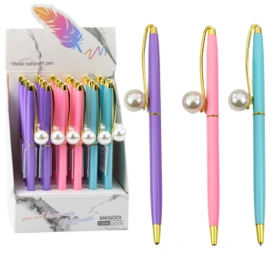 Długopis metalowy automatyczny z perłą, niebieski tusz 1 mm, mix kolorów