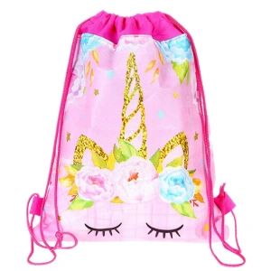 Worek szkolny na buty i strój gimnastyczny Jednorożec Kwiaty różowy 35 x 27 cm