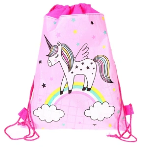 Worek szkolny na buty i strój gimnastyczny Jednorożec na tęczy różowy 35 x 27 cm